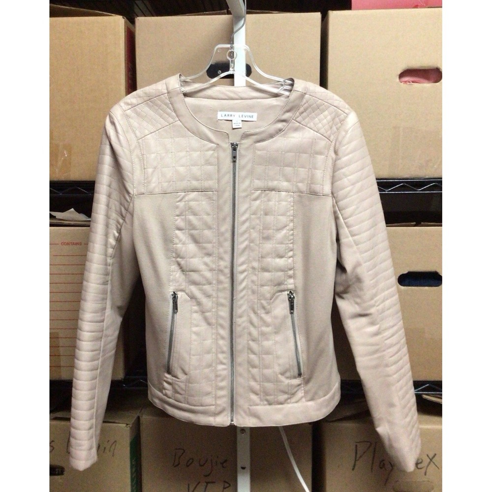 Larry Levine (Small) Faux Leather Moto Quilted Mixed Media Jacket - (Pre-Owned)